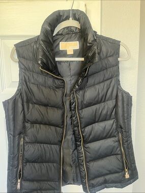 Michael Kors Black Quilted Puffer Vest with Gold Zippers - Women's